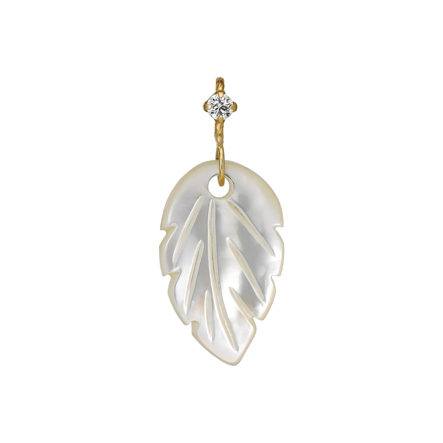 10K White Shell Leaf Necklace Charm (Yellow Gold)