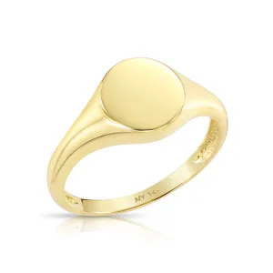 14k Solid Gold Round Signet Stackable Ring
