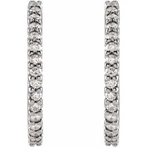 14K White Gold 18 mm 5/8 CTW Natural Diamond Huggie Hoop Earrings