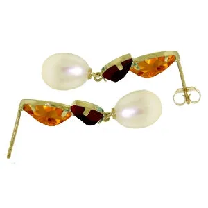 16 Carat 14K Solid Yellow Gold Earrings Citrine, Garnet Pearl