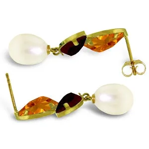 16 Carat 14K Solid Yellow Gold Earrings Citrine, Garnet Pearl