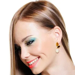 16 Carat 14K Solid Yellow Gold Earrings Citrine, Garnet Pearl