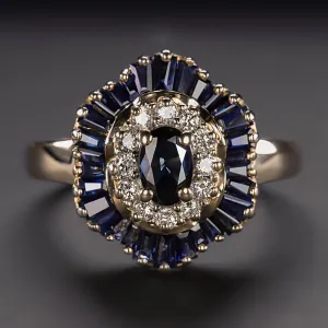 1.78ct SAPPHIRE DIAMOND BALLERINA RING NATURAL OVAL SHAPE COCKTAIL 14k GOLD