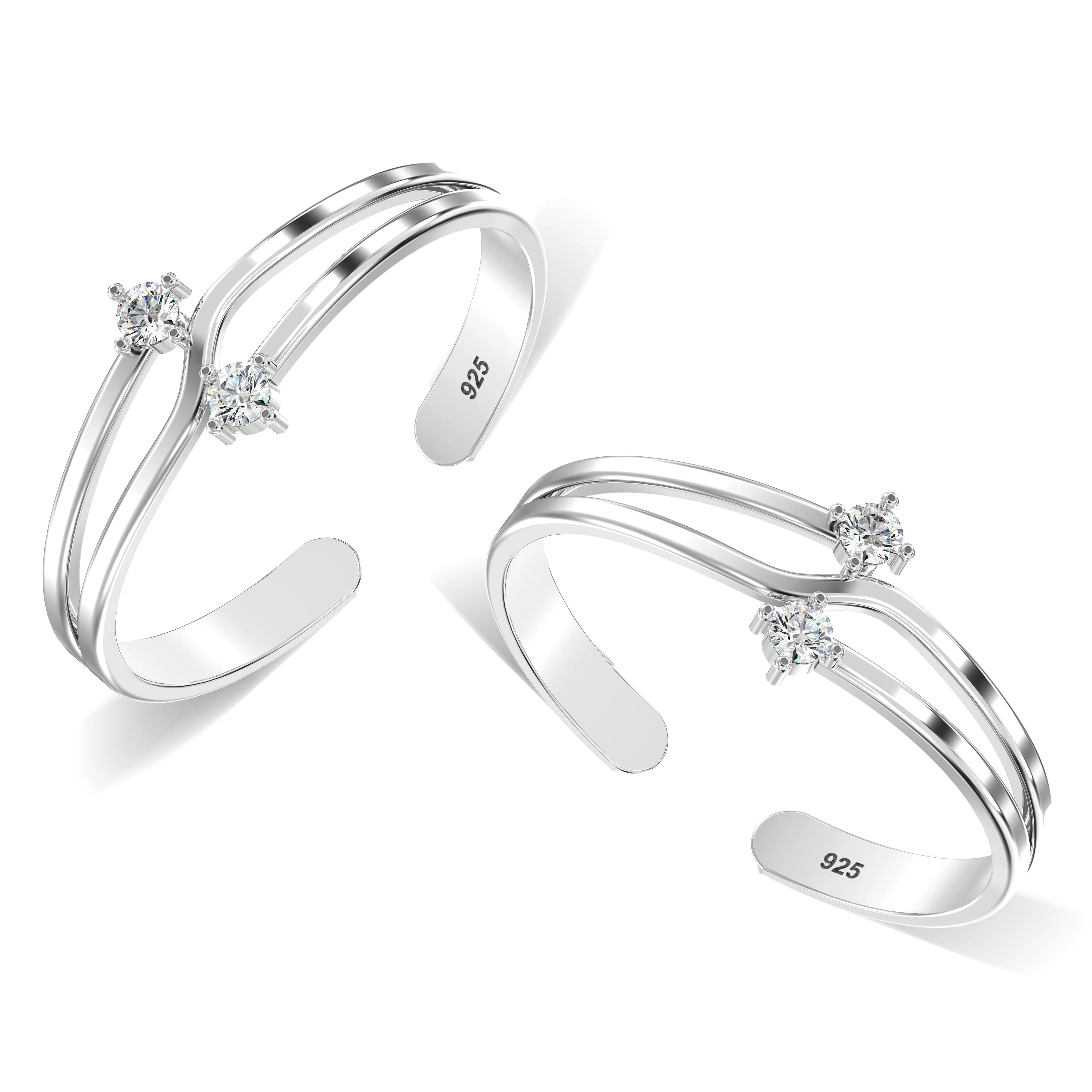 925 Sterling Silver Double CZ Toe Ring for Women
