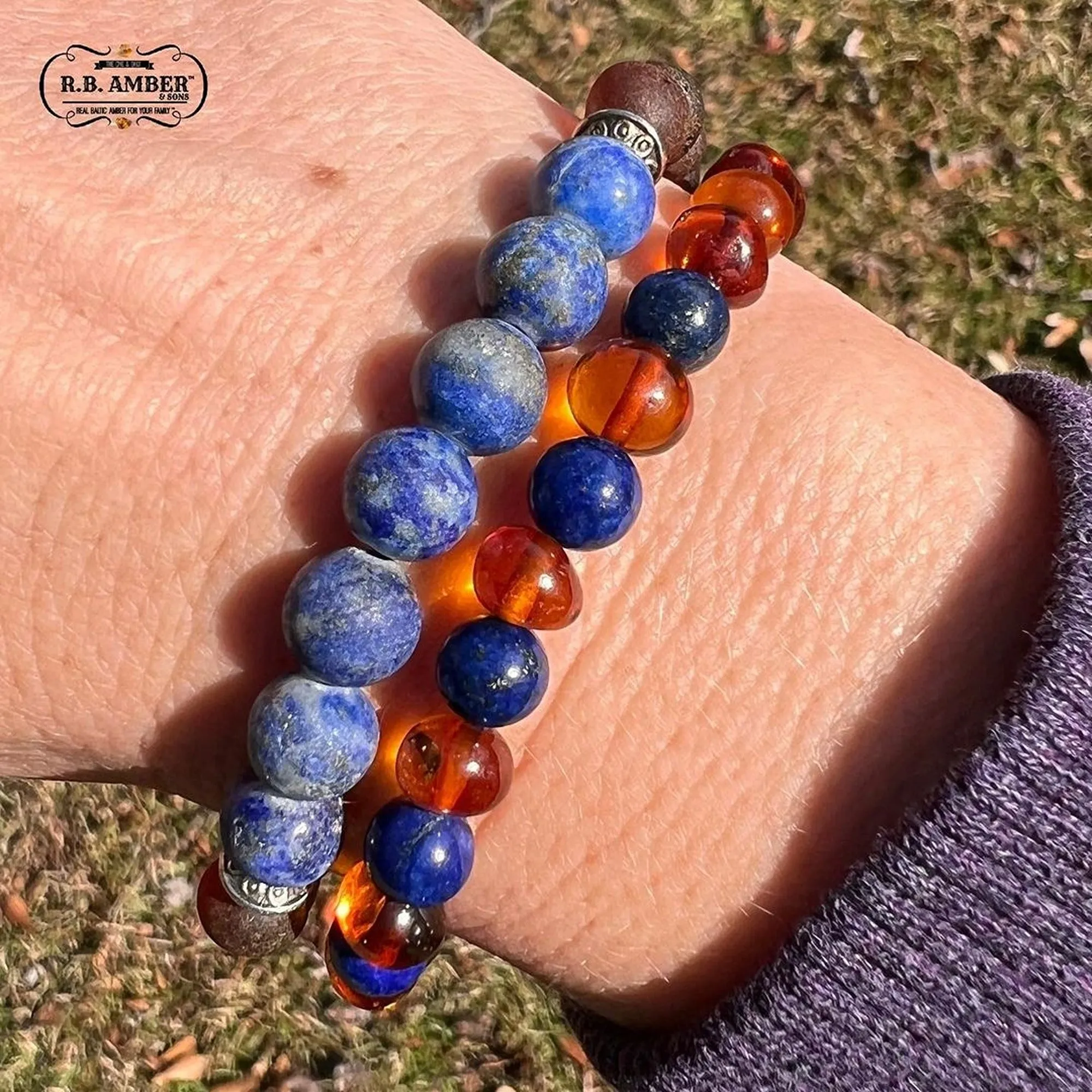 Adults | Lapis Lazuli   Cognac Amber Bracelet