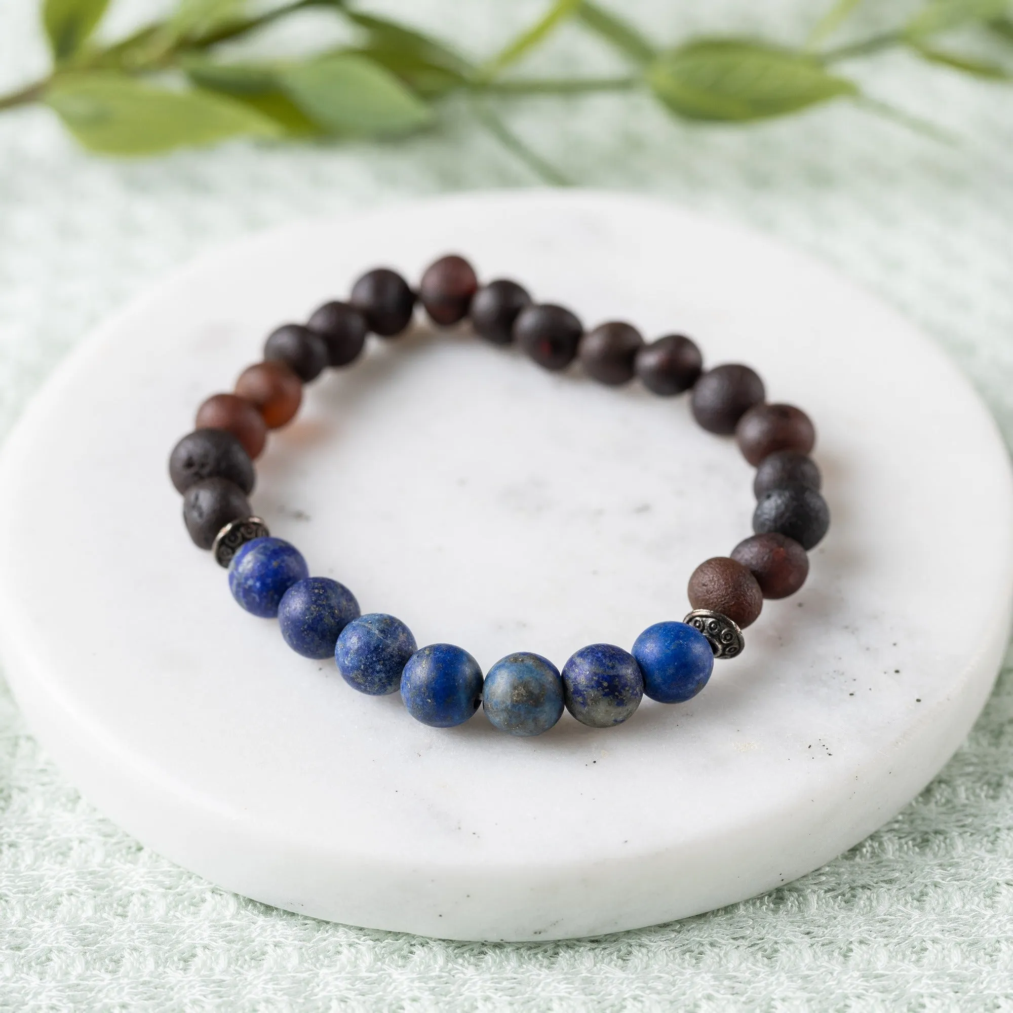 Adults | Lapis Lazuli   Raw Cherry Amber Bracelet