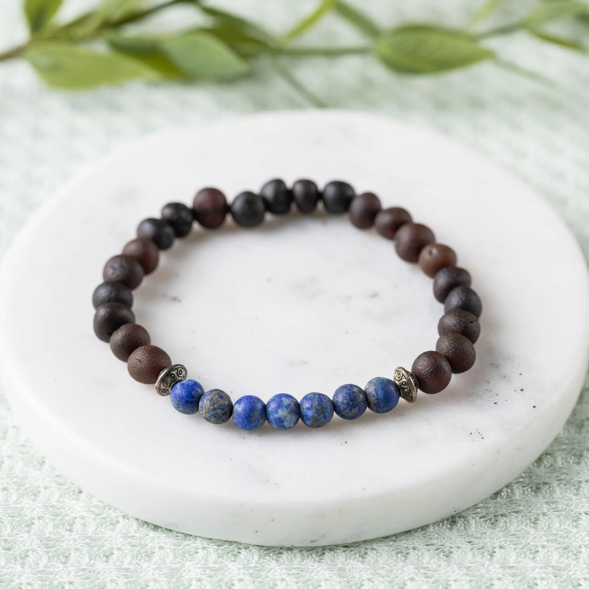 Adults | Lapis Lazuli   Raw Cherry Amber Bracelet
