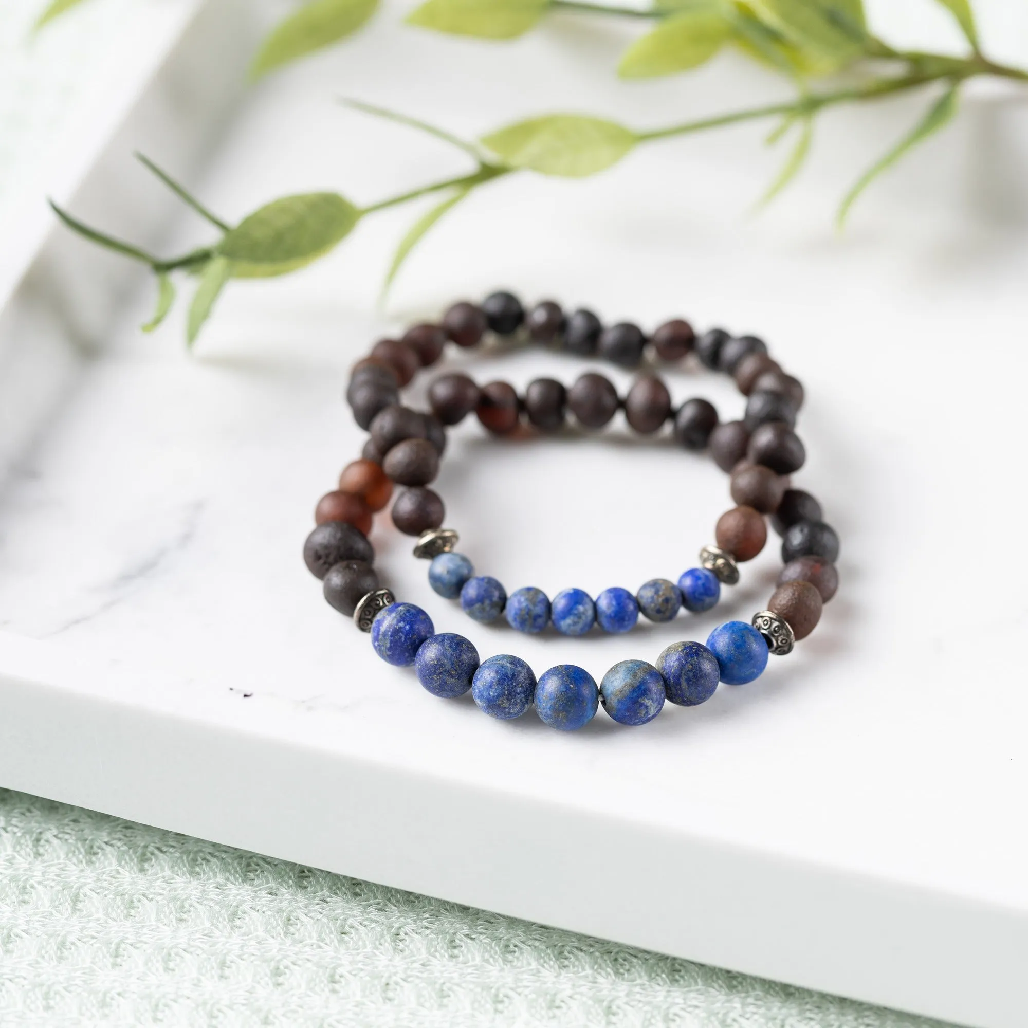 Adults | Lapis Lazuli   Raw Cherry Amber Bracelet