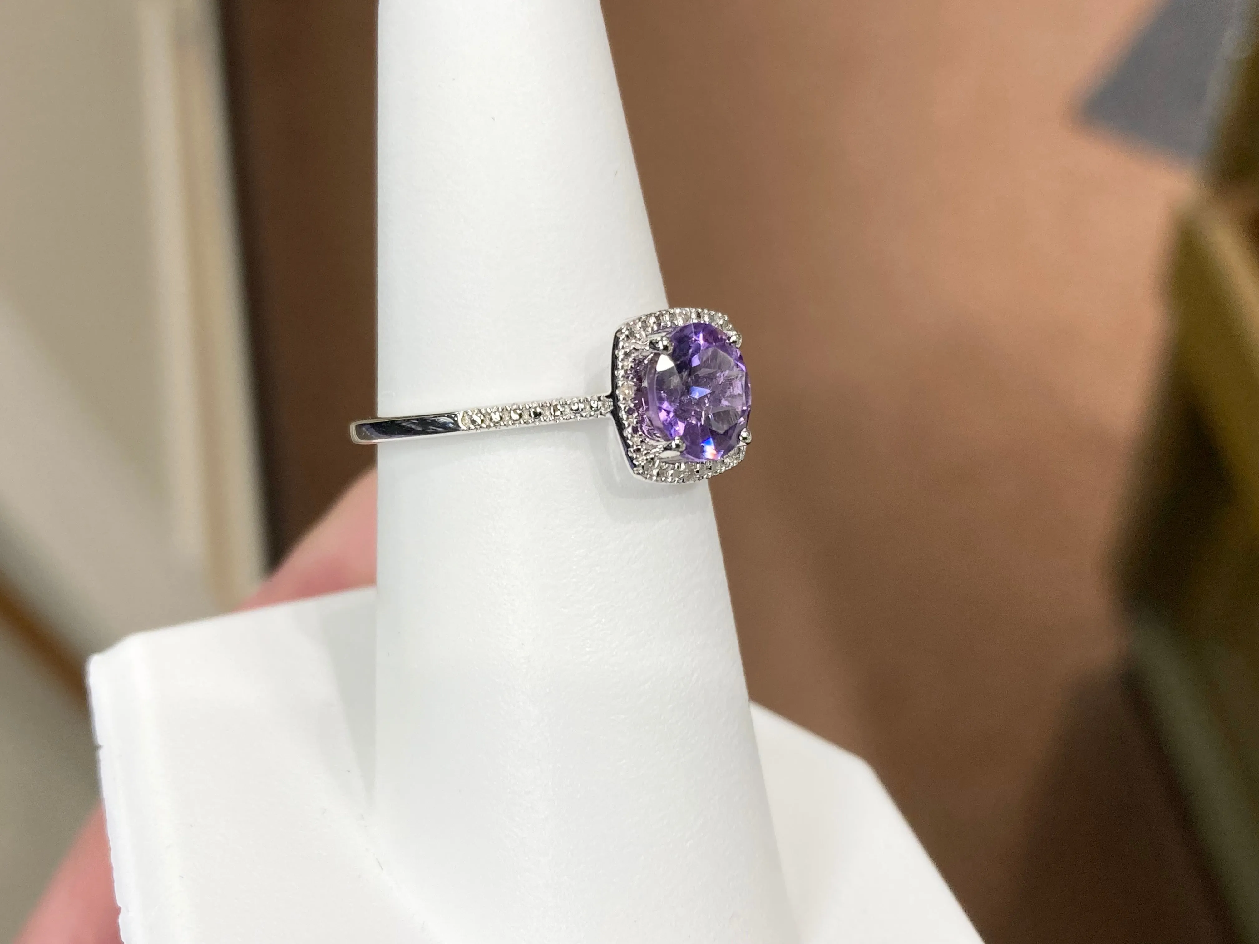 Amethyst And Diamond Silver Ring
