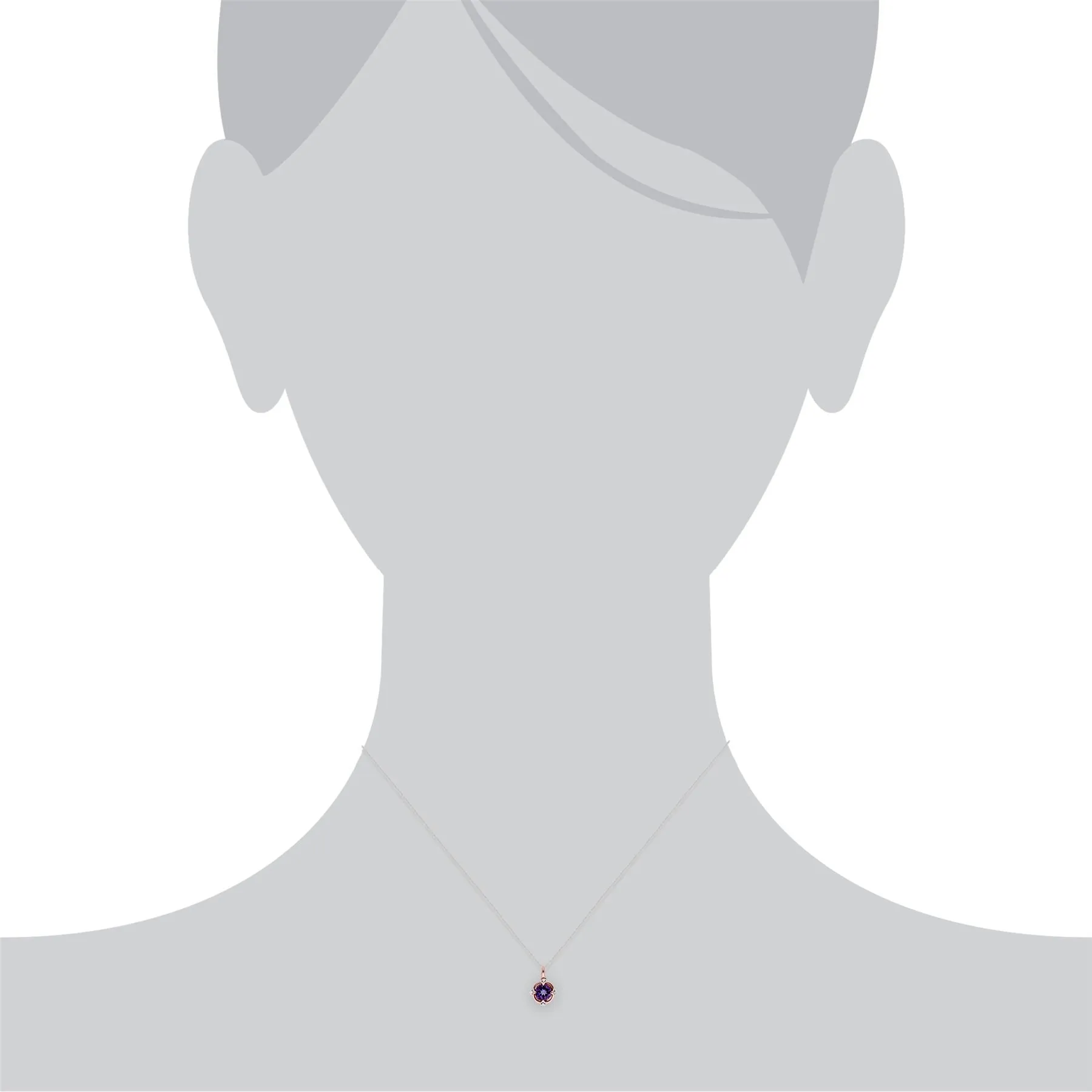 Amethyst Anhänger, 9 Karat Rosegold Halo Amethyst & Diamant Rund Schliff Anhänger auf 45cm Kette