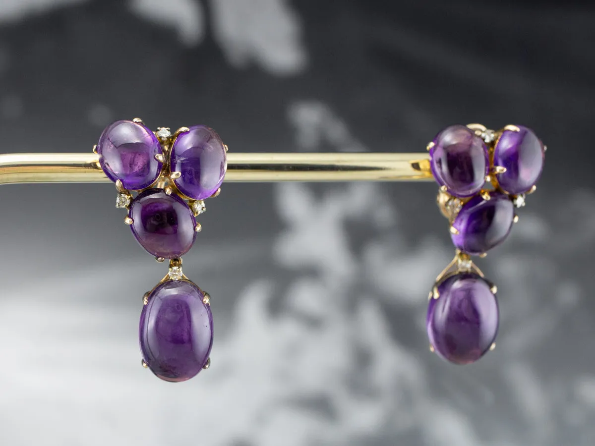 Amethyst Cabochon and Diamond Drop Earrings