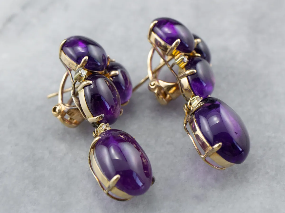 Amethyst Cabochon and Diamond Drop Earrings