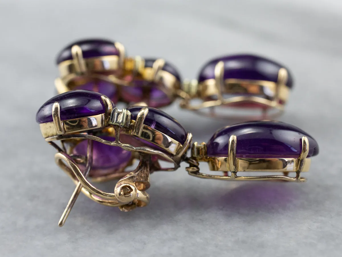 Amethyst Cabochon and Diamond Drop Earrings