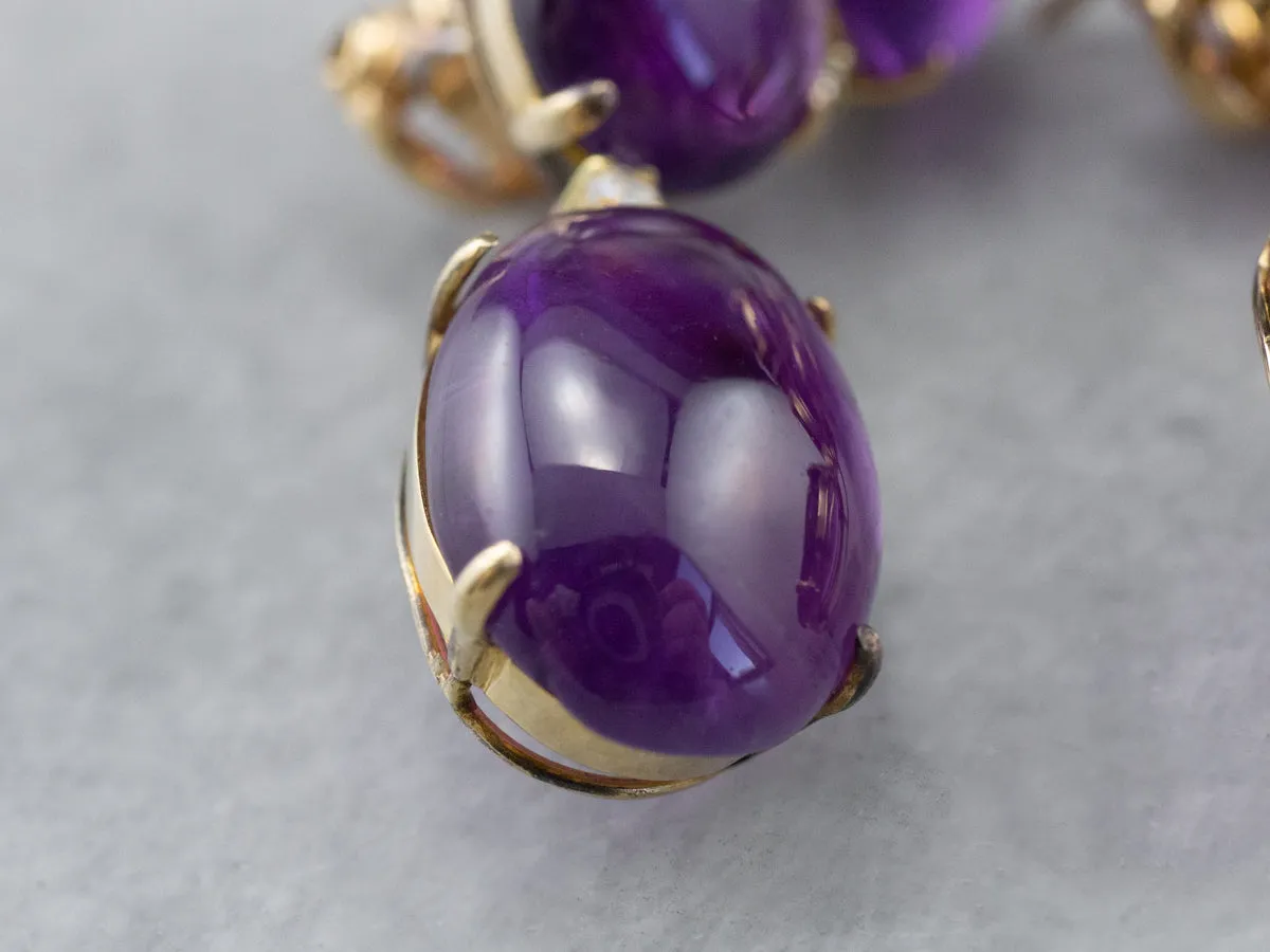 Amethyst Cabochon and Diamond Drop Earrings