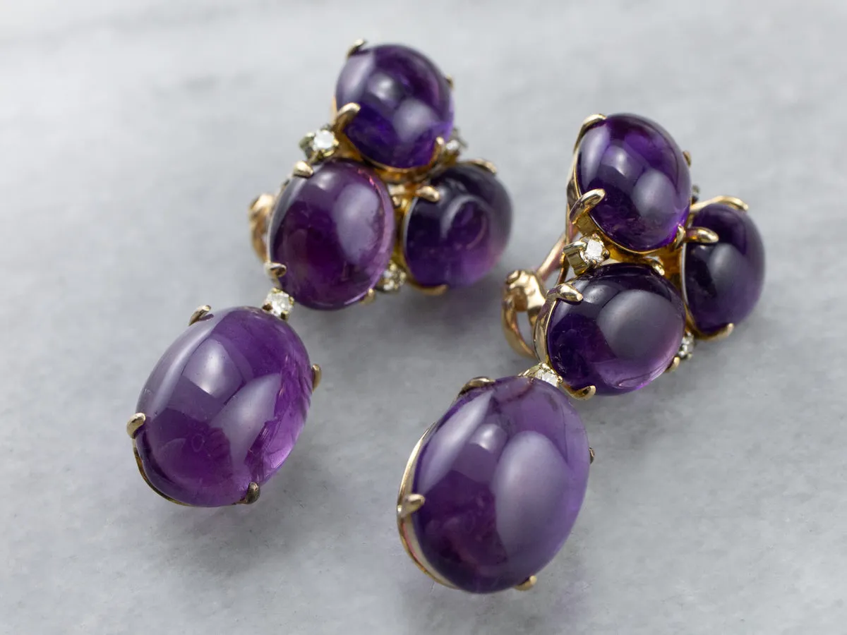 Amethyst Cabochon and Diamond Drop Earrings