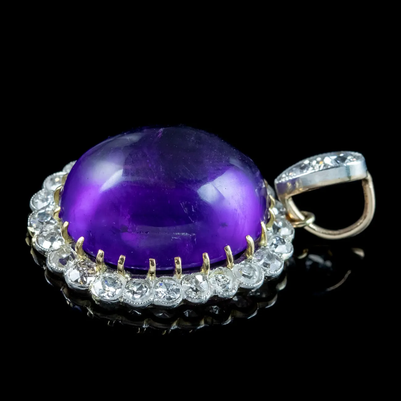 Antique Edwardian Cabochon Amethyst Diamond Pendant 16ct Amethyst