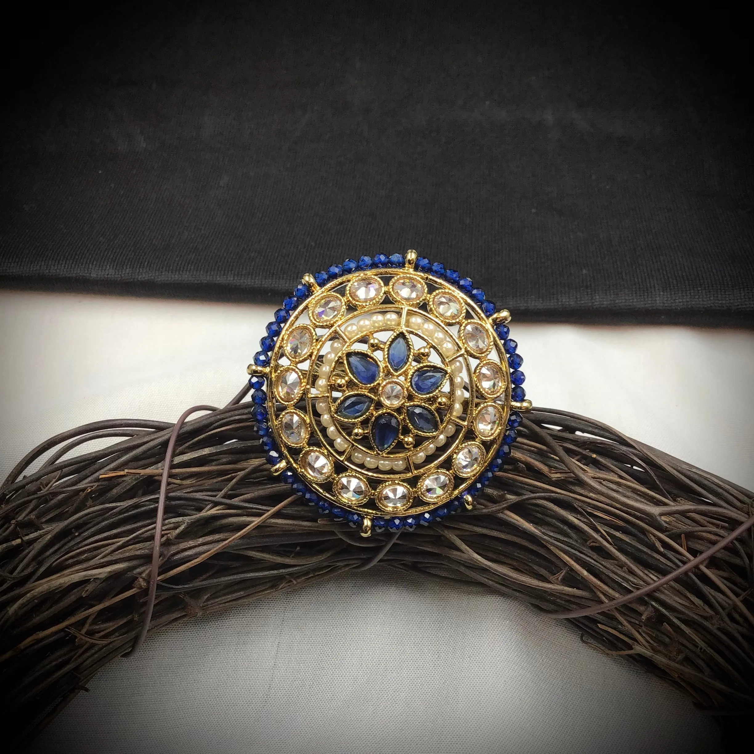 Antique Finish Cocktail Adjustable Blue Ring 9653-4642