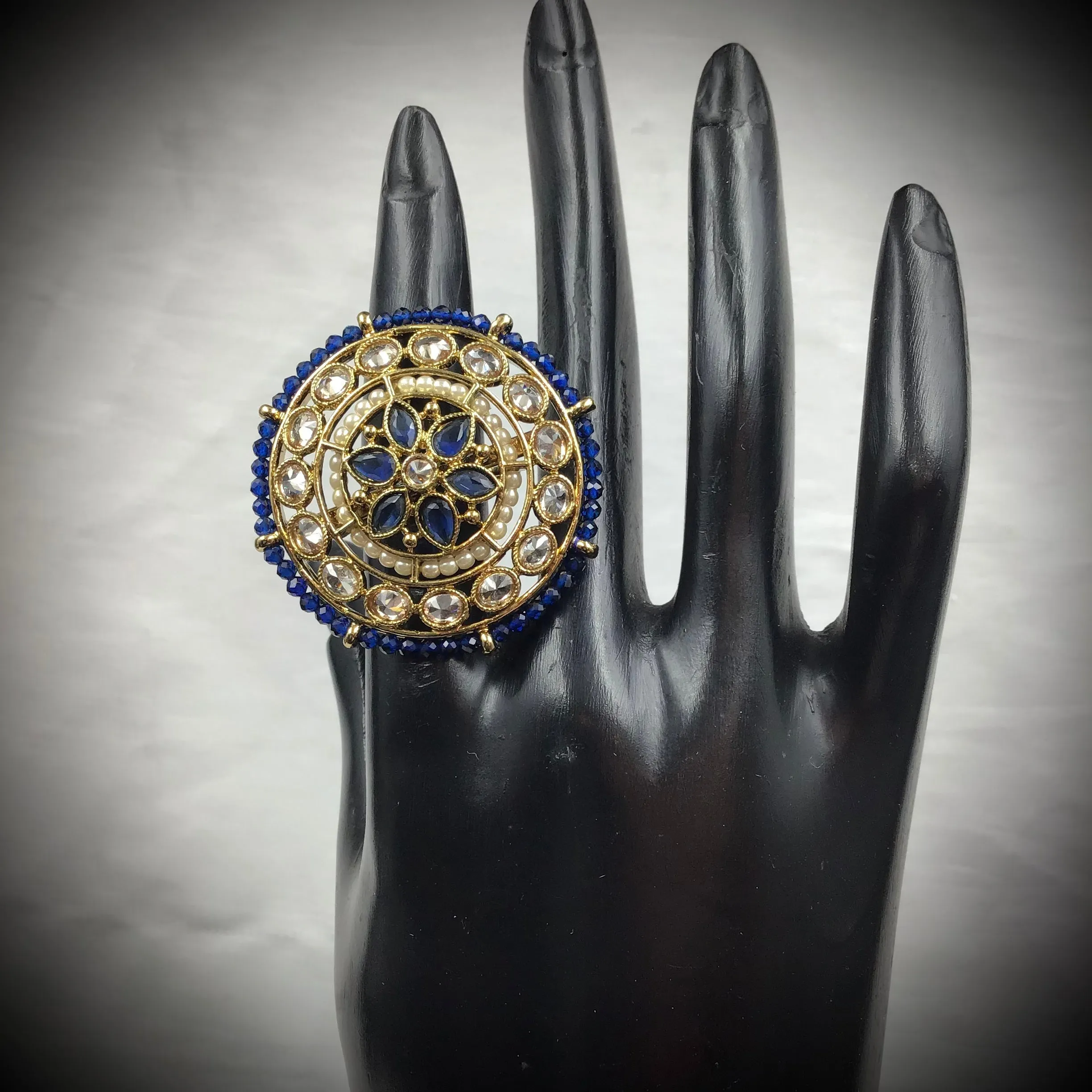 Antique Finish Cocktail Adjustable Blue Ring 9653-4642