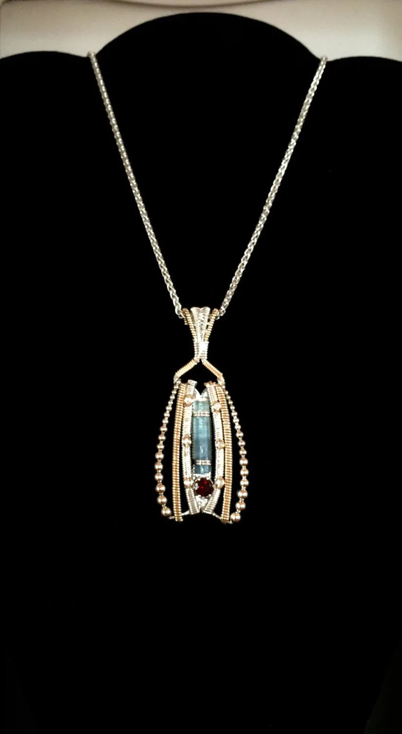 Aqua, Garnet and Topaz Beaded Amulet