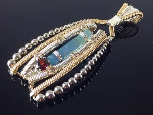 Aqua, Garnet and Topaz Beaded Amulet