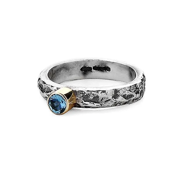Aquamarine Textured Treasure Ring - 4mm Gemstone