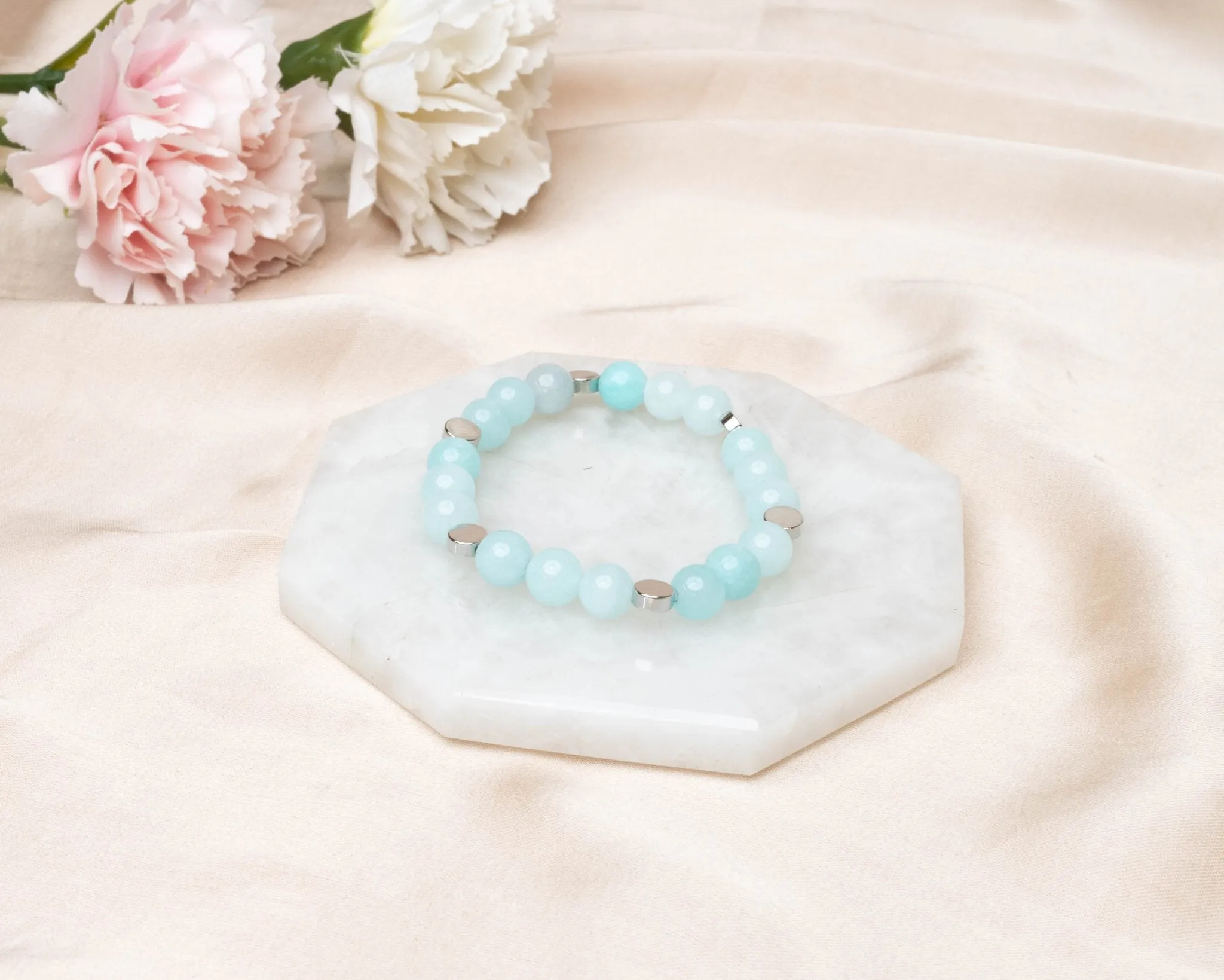 Aquamarine With Silver Charm Bracelet