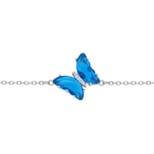 Asfour Craystal Chain Bracelet With Aquamarine Butter Fly In 925 Sterling Silver-BD0148-M