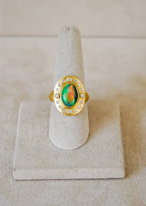 Black Opal Diamond Shield Ring