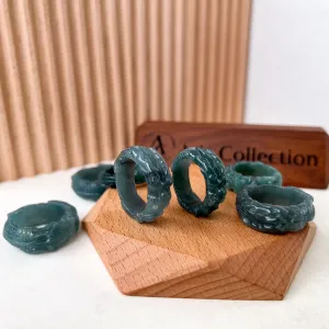 Blue Green Jadeite Jade Dragon Ring, 3D Detailed Carved Ring, WMC-0323-1700204432