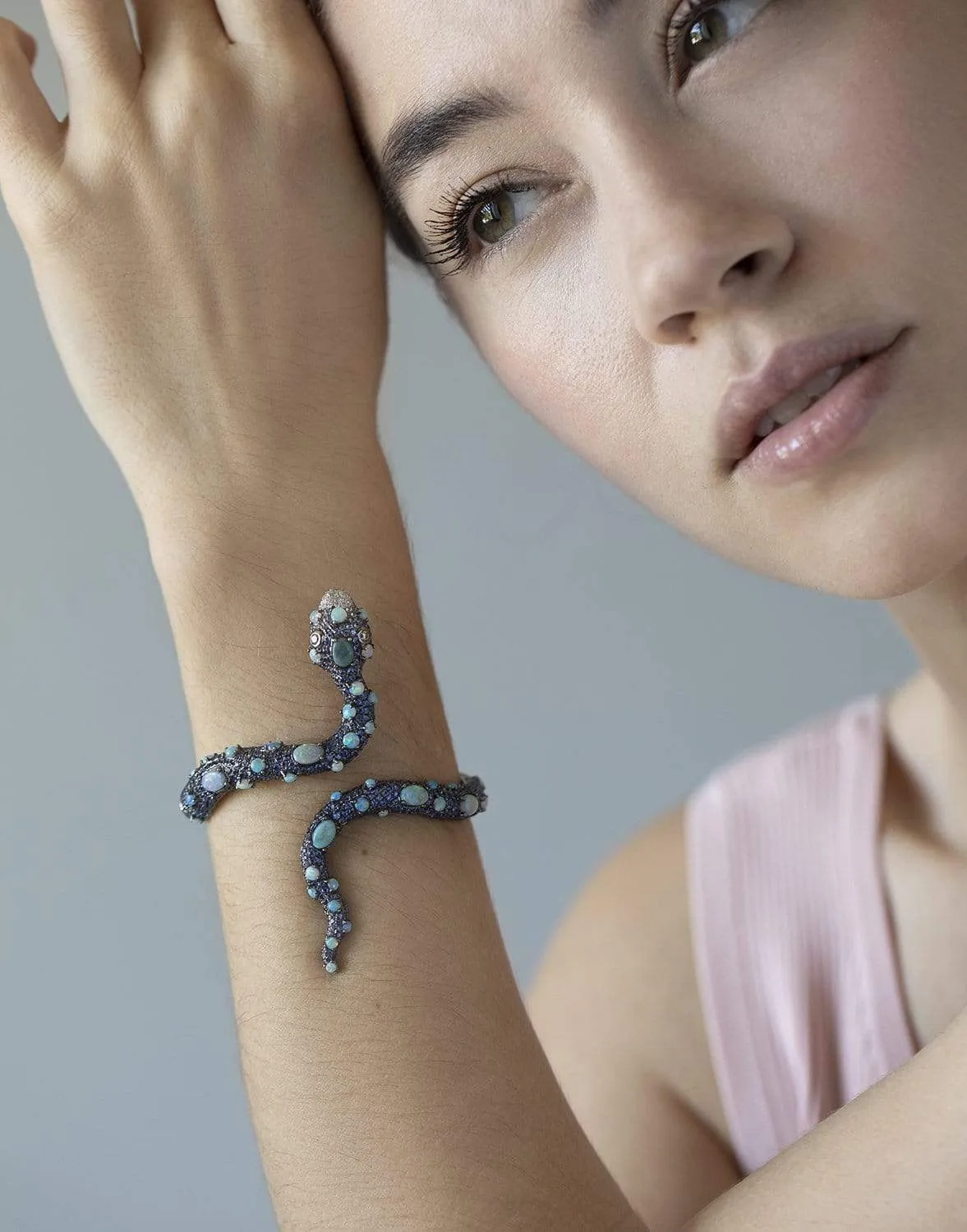 Blue Sapphire And Opal Snake Bracelet