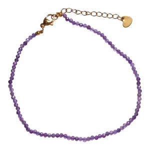Bracelet/chaine de cheville Améthyste perle facetté 2-3 mm avec fermoir acier inoxydable (référence 1)