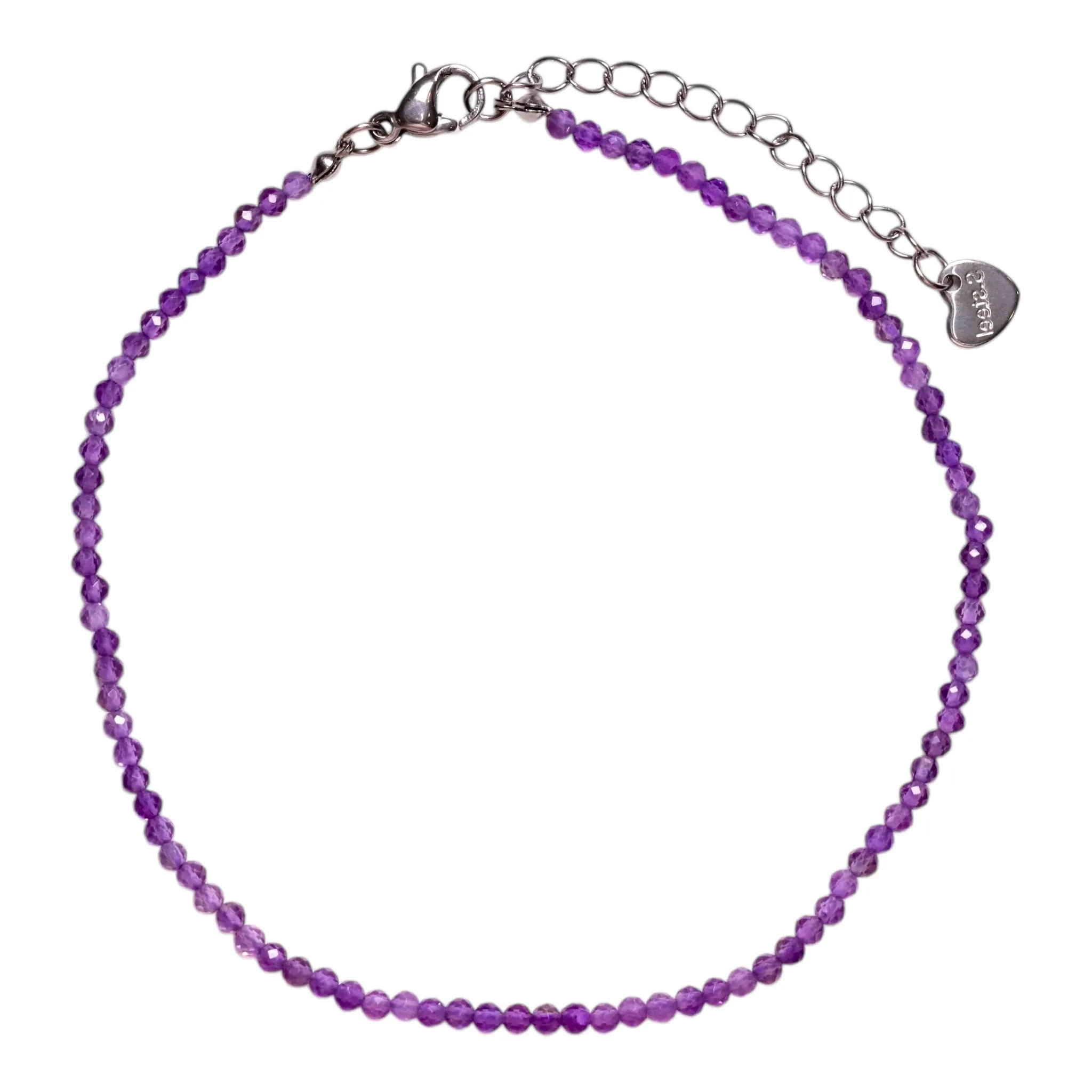 Bracelet/chaine de cheville Améthyste perle facetté 2-3 mm avec fermoir acier inoxydable (référence 1)