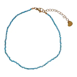 Bracelet/chaine de cheville Apatite bleue perle facetté 2-3 mm avec fermoir acier inoxydable (référence 2)