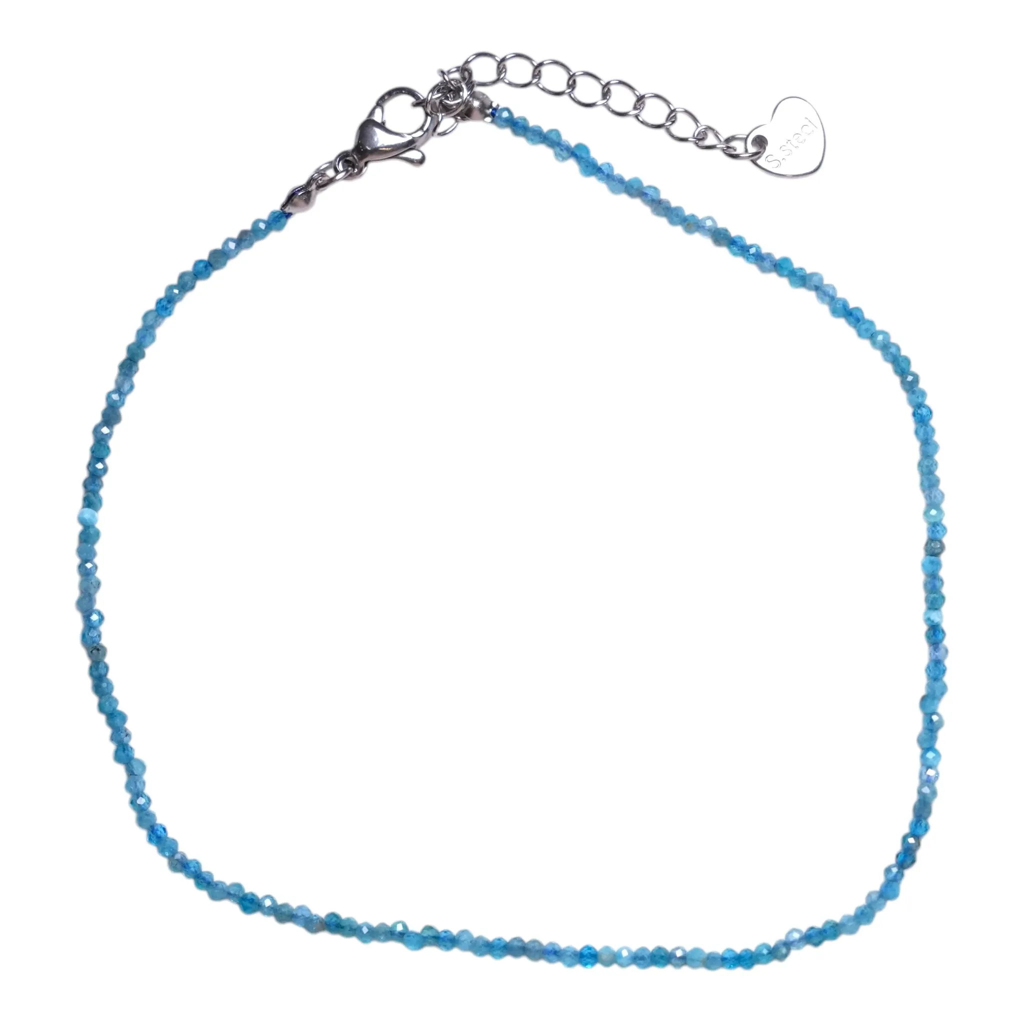 Bracelet/chaine de cheville Apatite bleue perle facetté 2-3 mm avec fermoir acier inoxydable (référence 2)