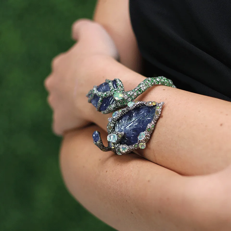 Carved Tanzanite Leaf Bangle