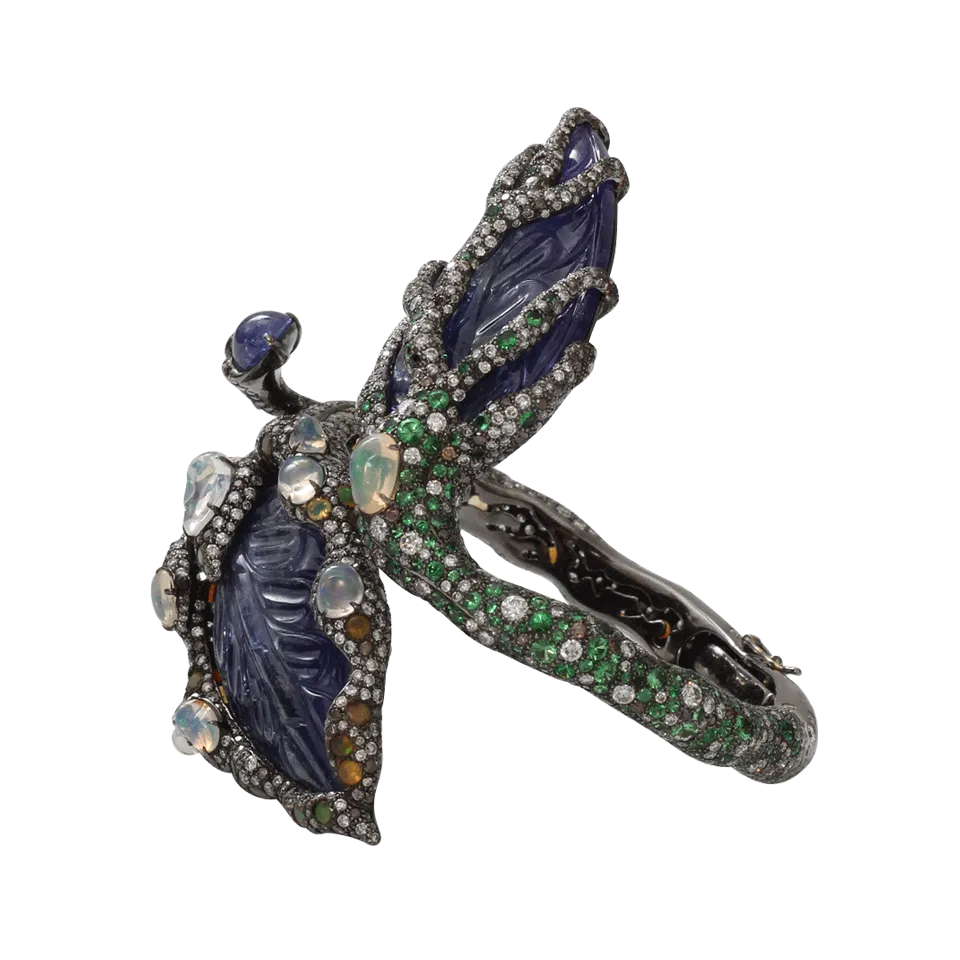 Carved Tanzanite Leaf Bangle