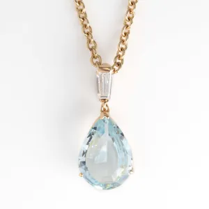 Contemporary 18ct Yellow Gold 5 carat Aquamarine and Diamond Pendant