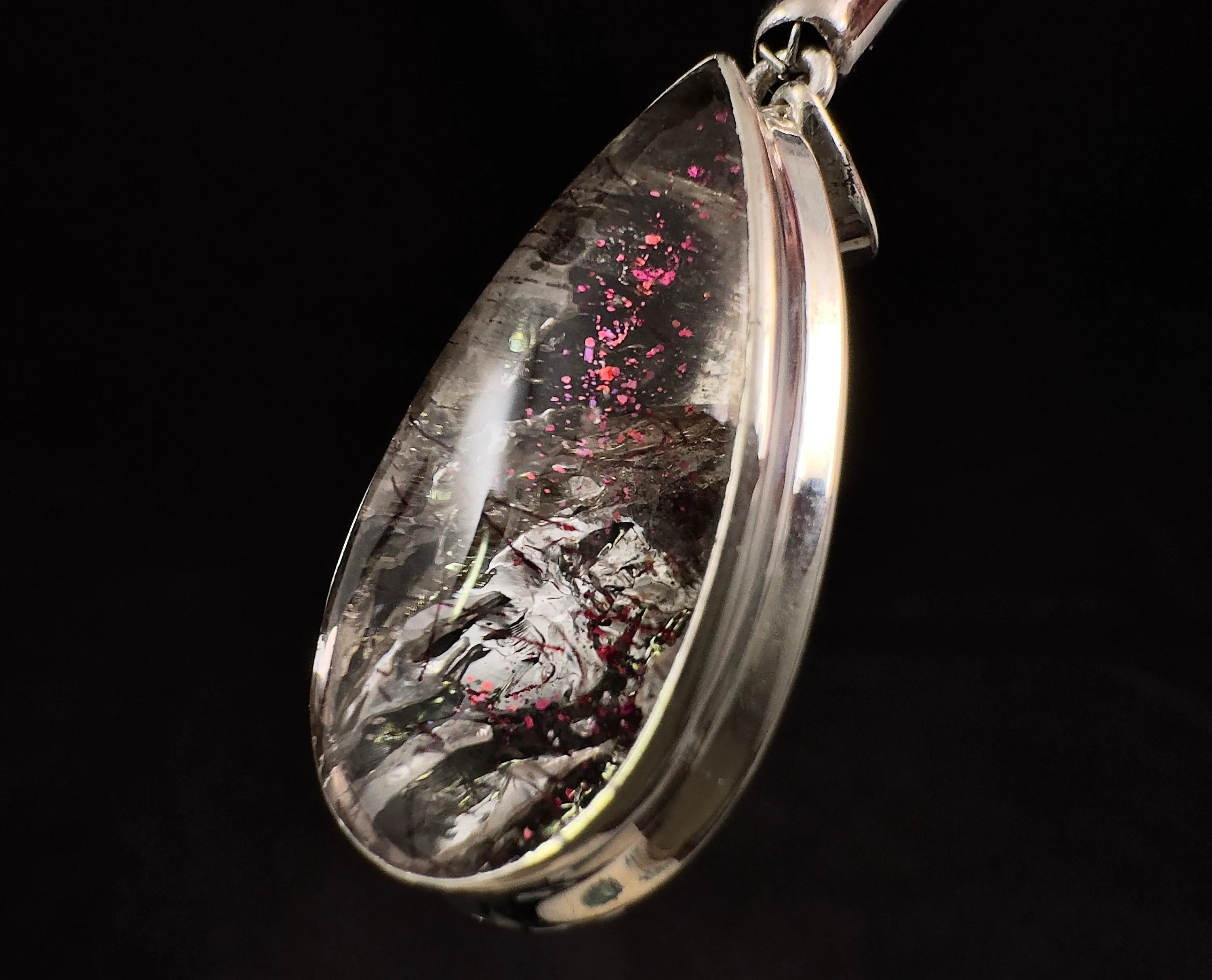 COVELLITE Crystal Pendant - Rare Pink FIRE QUARTZ Crystal with a Polished Finish Set in an Open Back Sterling Silver Bezel, 53888
