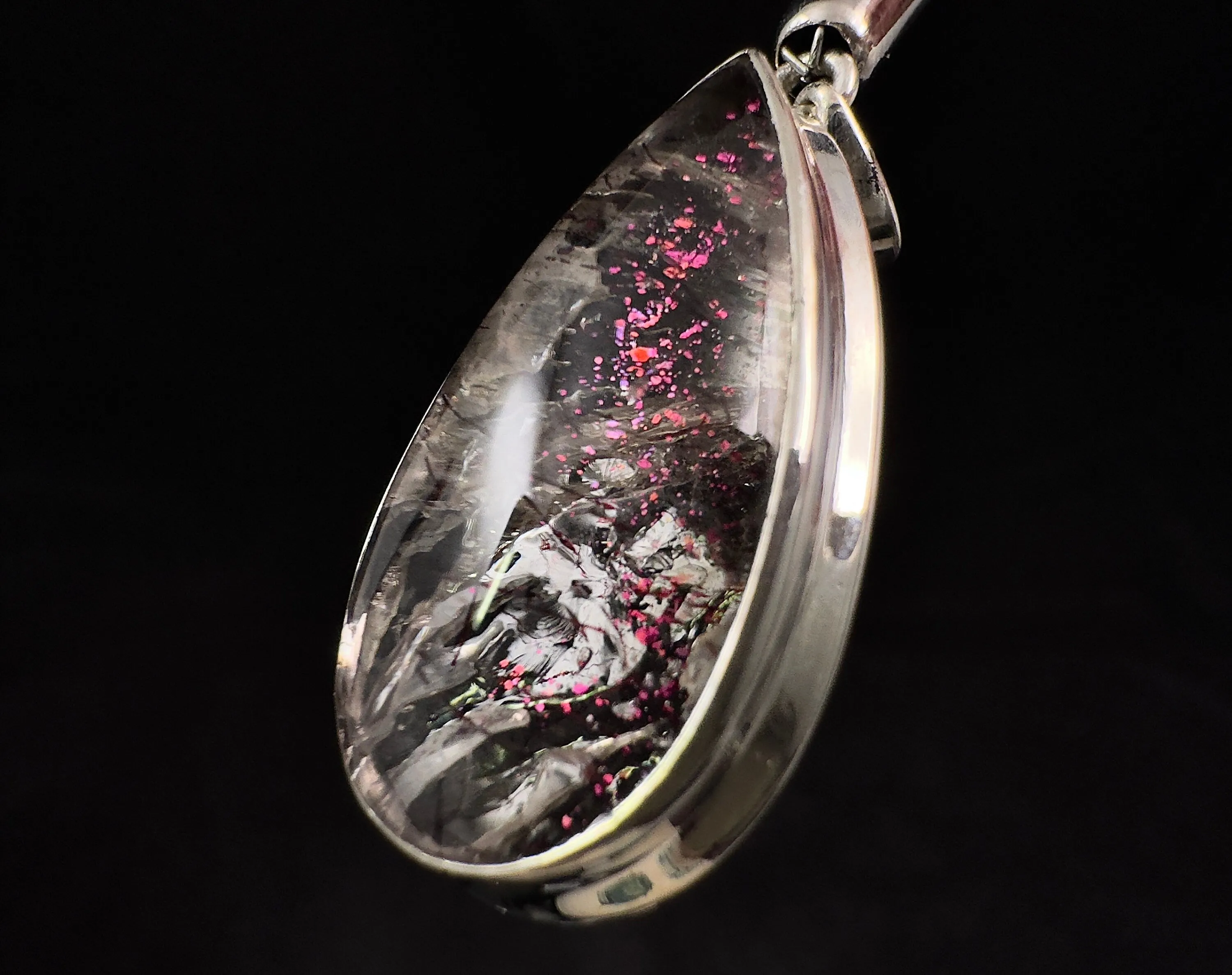 COVELLITE Crystal Pendant - Rare Pink FIRE QUARTZ Crystal with a Polished Finish Set in an Open Back Sterling Silver Bezel, 53888