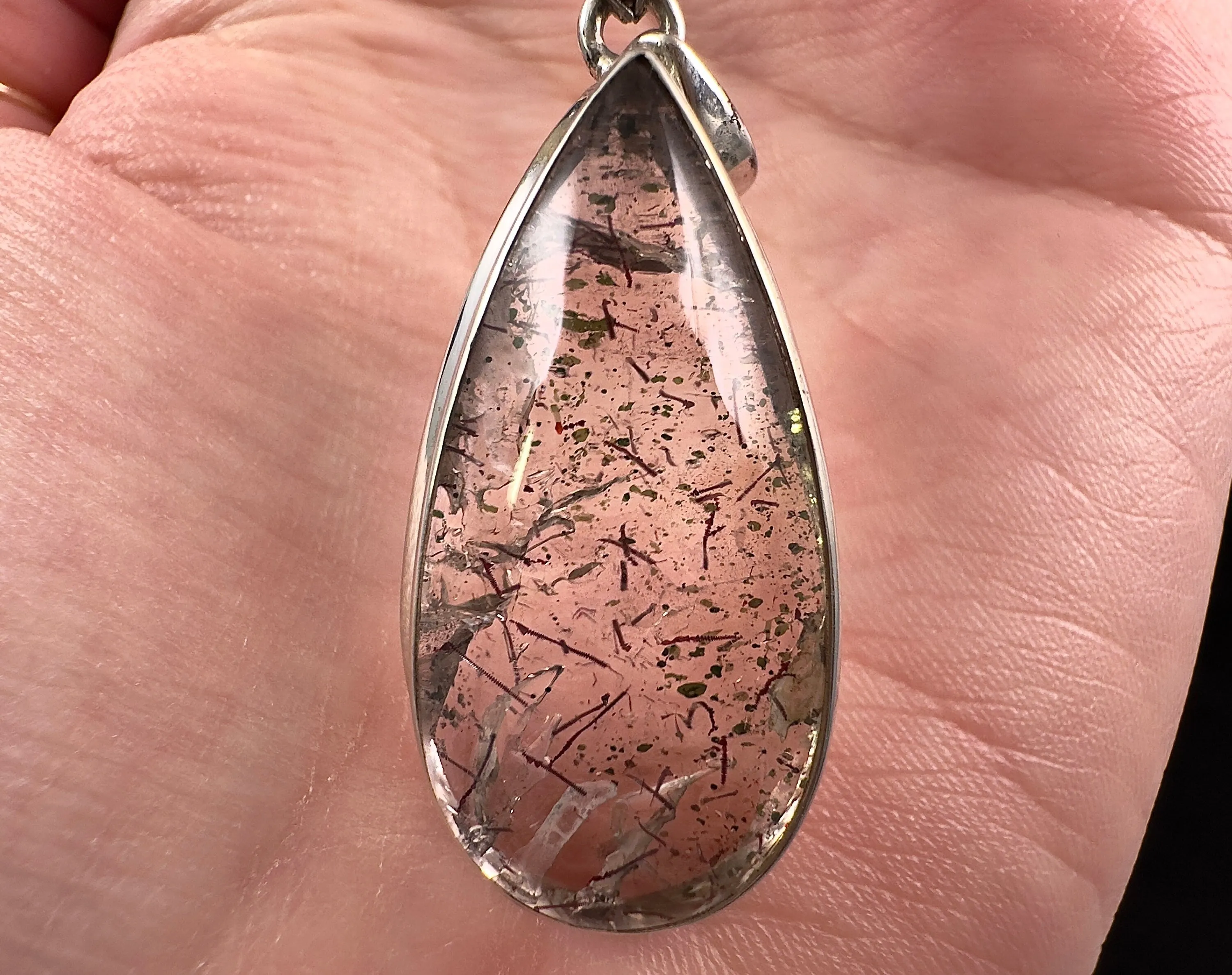COVELLITE Crystal Pendant - Rare Pink FIRE QUARTZ Crystal with a Polished Finish Set in an Open Back Sterling Silver Bezel, 53888