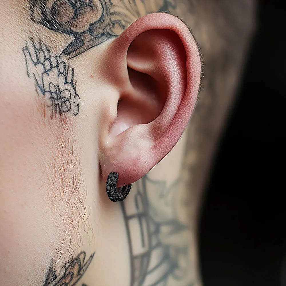 Cubic Zirconia Skull Huggie Hoop Earrings For Men