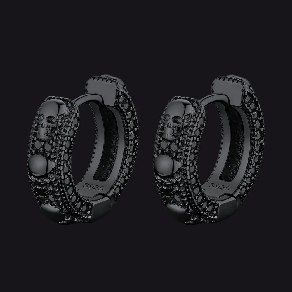 Cubic Zirconia Skull Huggie Hoop Earrings For Men