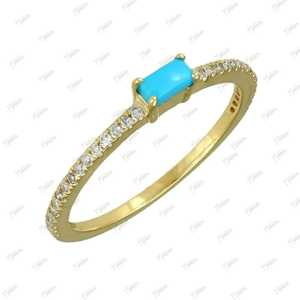 Diamond Turquoise Ring in US Size 8