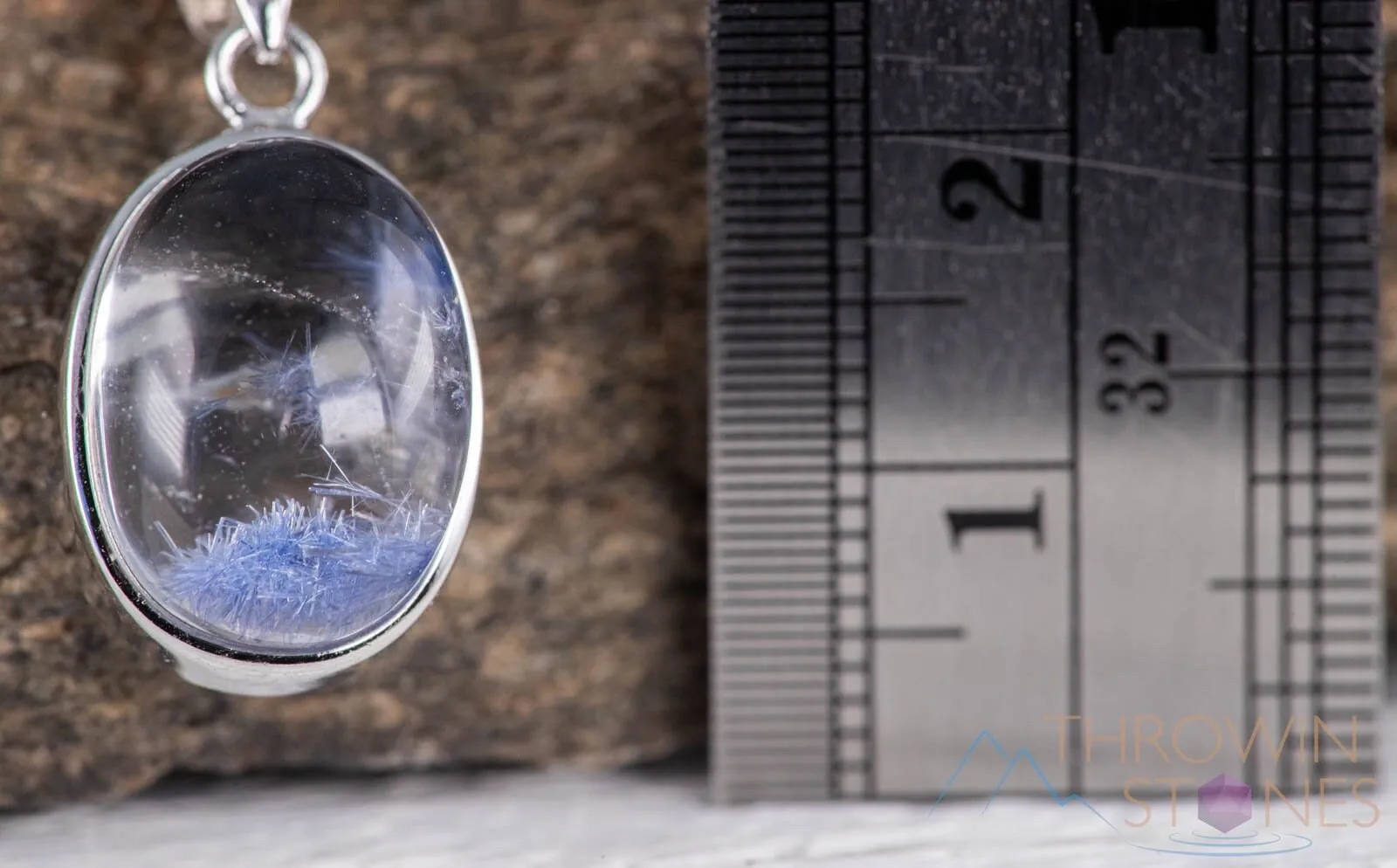 DUMORTIERITE in QUARTZ Crystal Pendant - Sterling Silver, Oval - Handmade Jewelry, Healing Crystals and Stones, J1512
