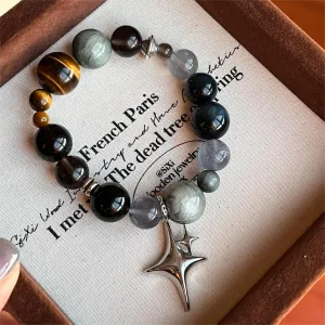 Eagle & Tiger's Eye with Blue Fluorite Silver Star Bracelet