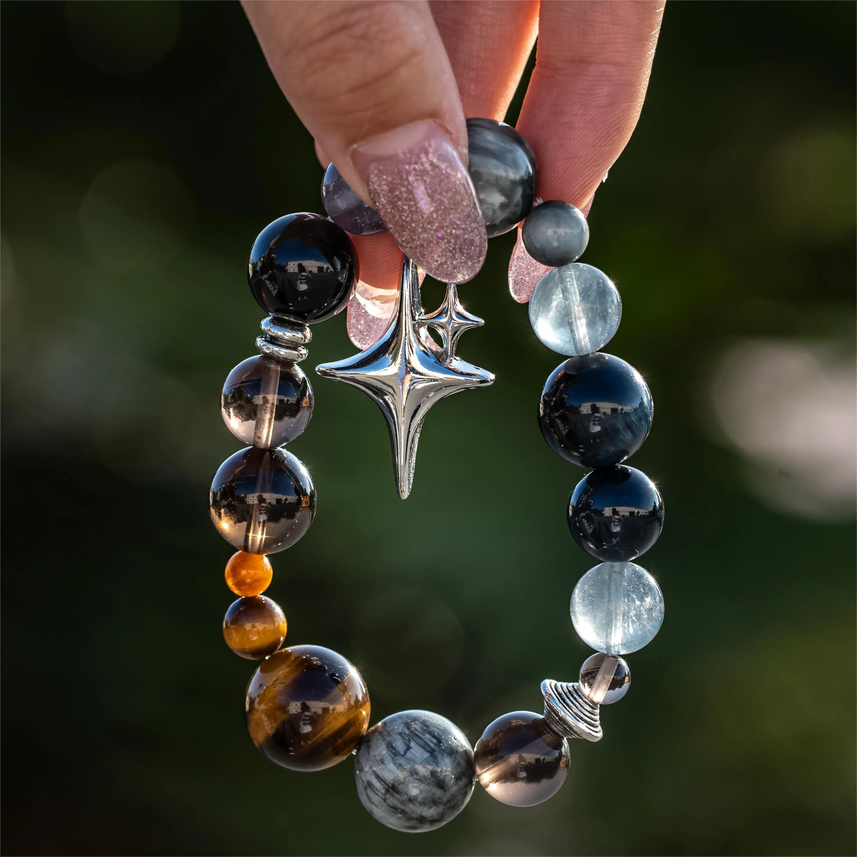 Eagle & Tiger's Eye with Blue Fluorite Silver Star Bracelet