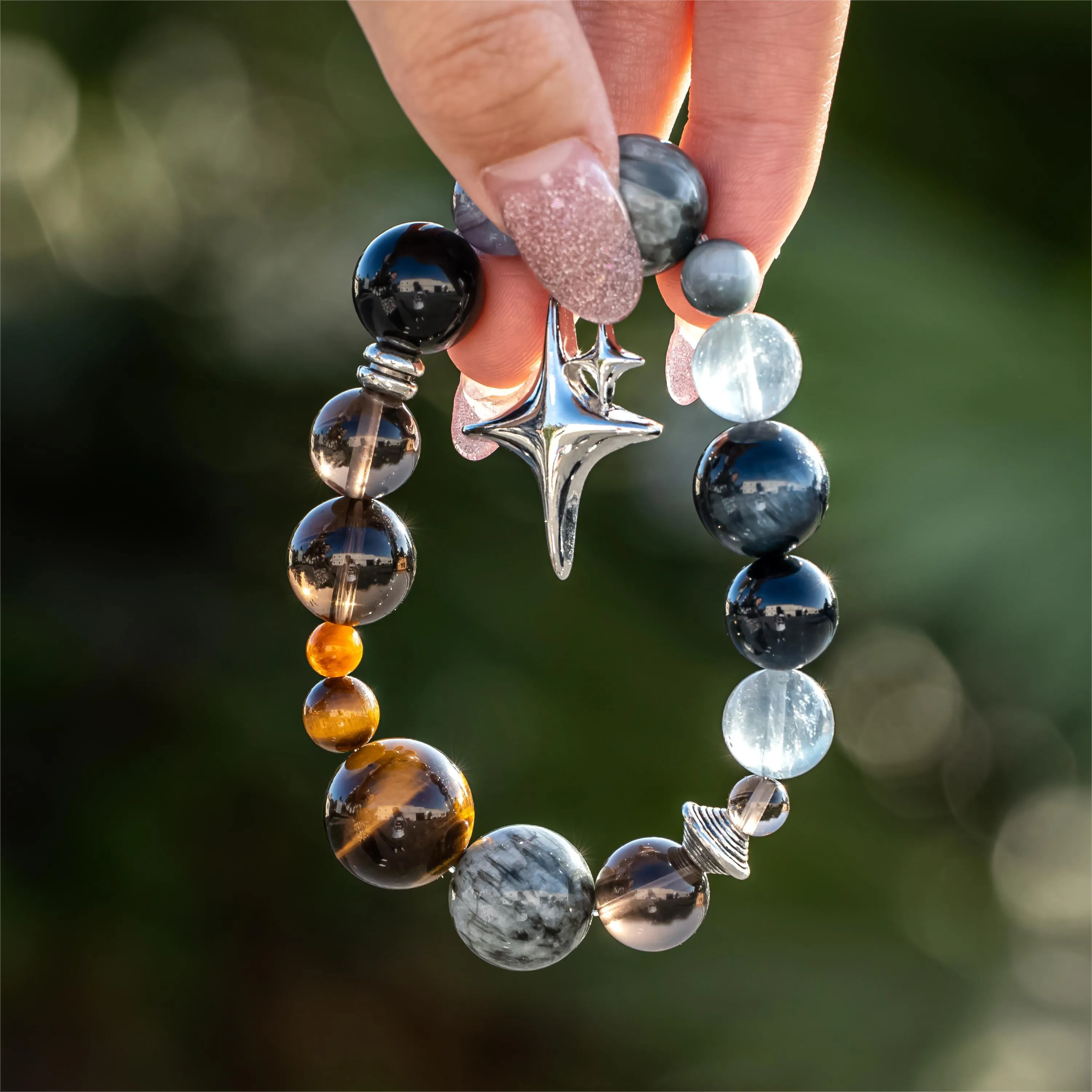 Eagle & Tiger's Eye with Blue Fluorite Silver Star Bracelet