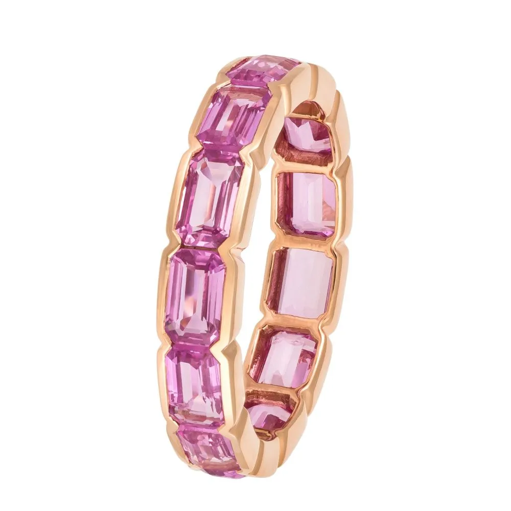Emerald Cut Pink Sapphire Eternity Band Ring in US Size 6.5