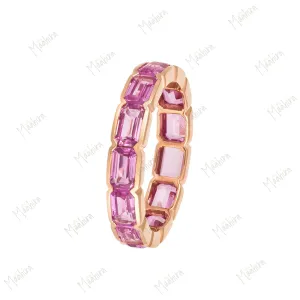 Emerald Cut Pink Sapphire Eternity Band Ring in US Size 6.5