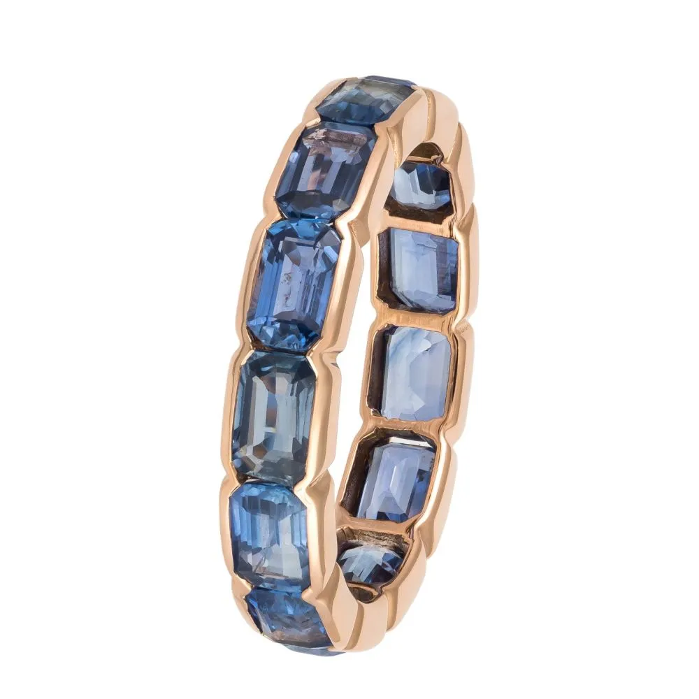 Emerald Cut Pink Sapphire Eternity Band Ring in US Size 6.5